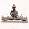 Buddha meditierender Thai Figur mit zwei Leuchtern für Teelichter 13 cm