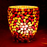 Leuchterglas für Tee- und Votivkerzen Mosaik gelb-rot