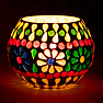 Kerzenglas für Tee- und Votivkerzen rund Mosaik mehrfarbig
