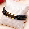Dreifach-Armband aus schwarzem Leder für Herren in Goldfarbe