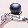 Silberring mit schwarzer Perle und Zirkonen Ag 925 017135 BP