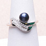 Silberring mit schwarzer Perle und Zirkonen Ag 925 017135 BP