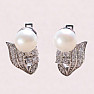 Silberohrringe mit weißer Perle und Zirkonen Ag 925 08428 WP