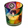Kerzenhalter aus Glas mit Chakra-Symbolen für Tee- und Votivkerzen