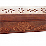 Holzkiste und Ständer für Räucherstäbchen mit Lotussymbolen