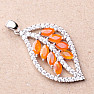 Silberanhänger mit orangefarbenem Opal und blattförmigen Zirkonen Ag 925 019981 OROP